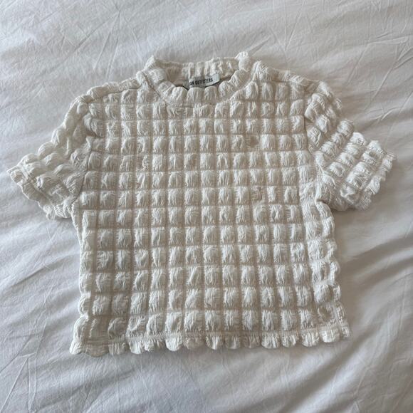 Urban Outfitters UO Paula Bubble Knit Top White Size S Mock Neck Textured Tee - Picture 2 of 5